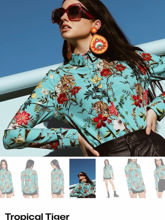 Blackmilk Tops - Blackmilk Tropical Tiger Floral Button-Down Shirt - Aqua Blue